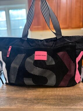 Victoria's Secret Black Tote with Pink & White Logo Accents